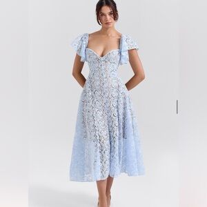 House of CB Light Blue Lace Midi Dress